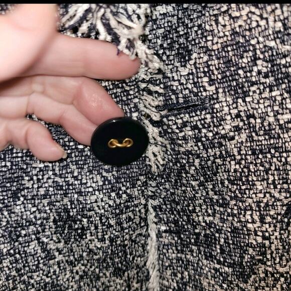 Talbots Womens Blue & White Tweed Fringed Blazer Jacket Size 8 - Picture 6 of 10